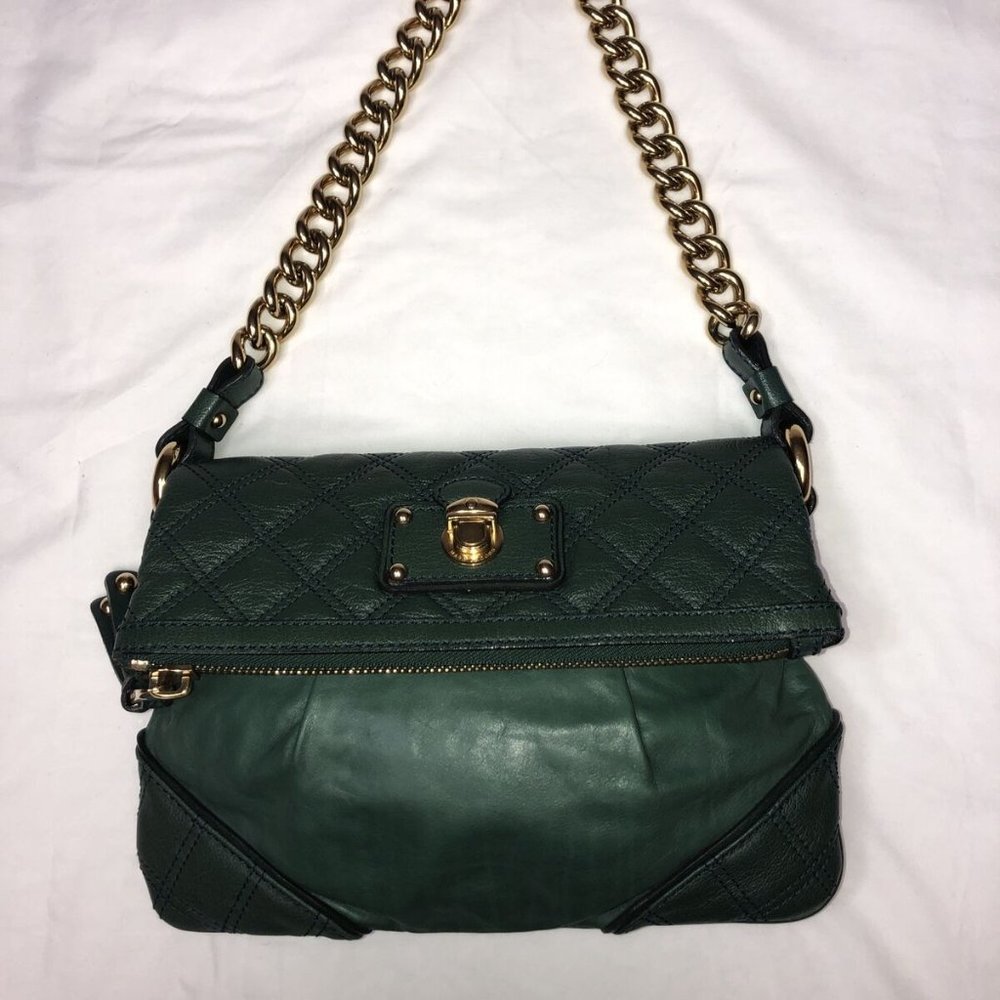 Marc Jacobs Mayfair Quilted Chain Fold Over Shoulder Bag Forest Green Excellent